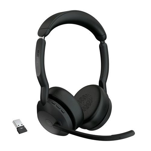 JABRA EVOLVE2 55 CUFFIE CON MICROFONO ON-EAR WIRELESS BLUETOOTH SENZA FILI ELIMINAZIONE RUMORE ATTIVATA JABRA AIR COMFORT NERO